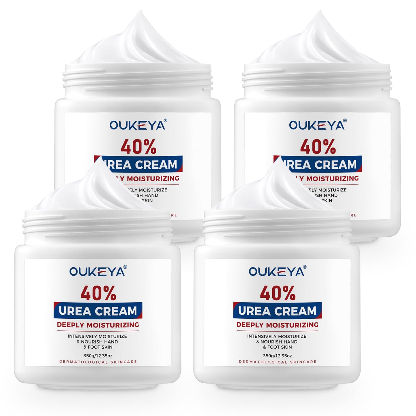 OUKEYA Urea Cream 40 Percent, Foot & Hand Cream for Dry Cracked, Urea Lotion for Feet Maximum Strength(12.35Oz X 4 Packs)