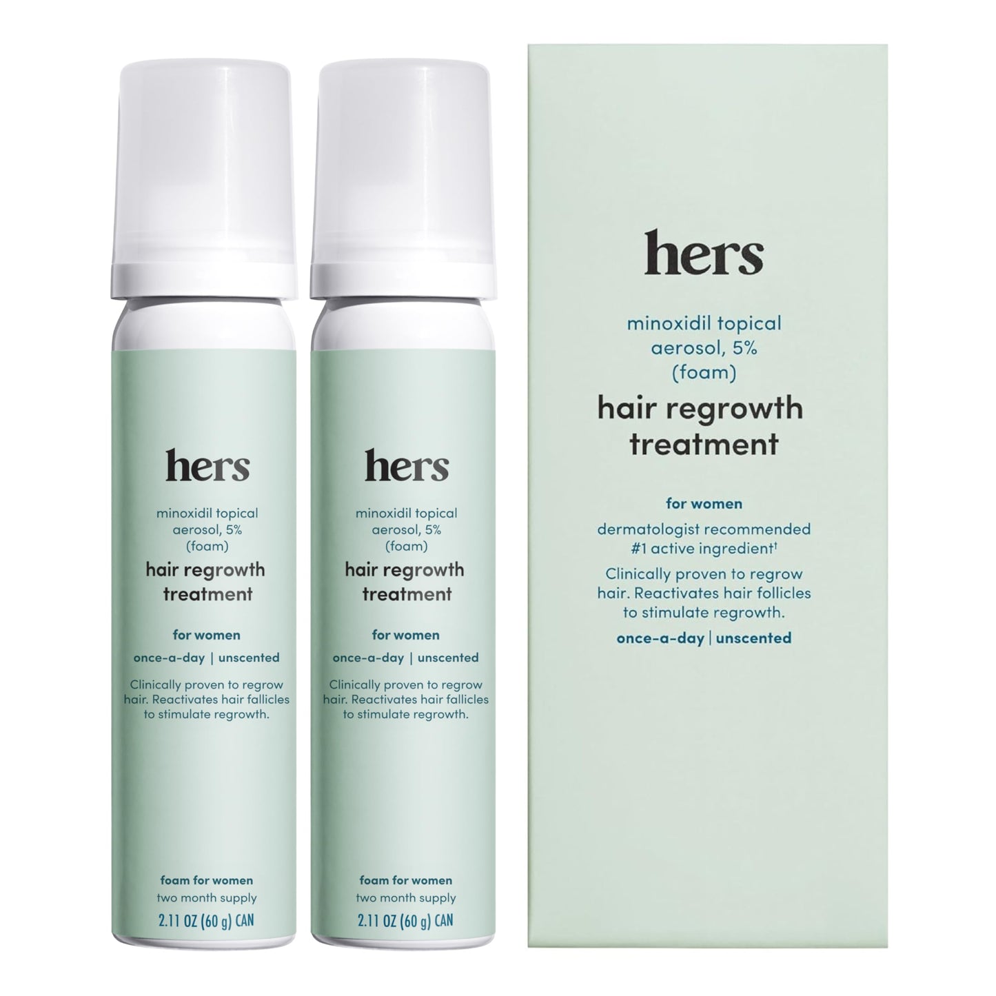 hers Topical Minoxidil Foam, 5% - Extra Strength Hair Growth Treatment for Women - Clinically Proven to Reduce Hair Loss in 3-6 Months - Unscented - 2 Pack, 4 Month Supply