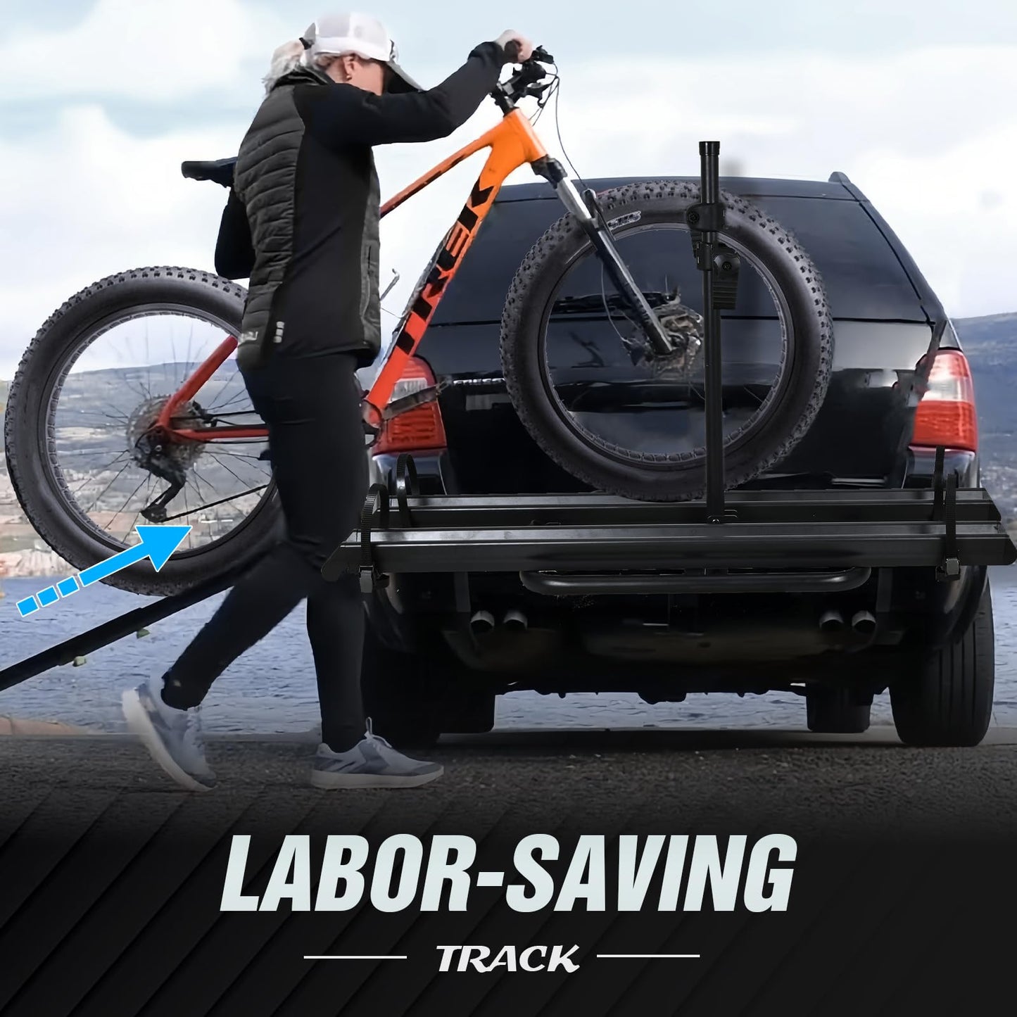 2 EBike Rack with Ramp, 2" Hitch Mounted Carrier Bike Racks Platform, 200 Lbs Max Loading for Standard, 5" Fat Tire and Electric Bicycles, Foldable E-Bike Rack for SUVs Cars Trucks Vans