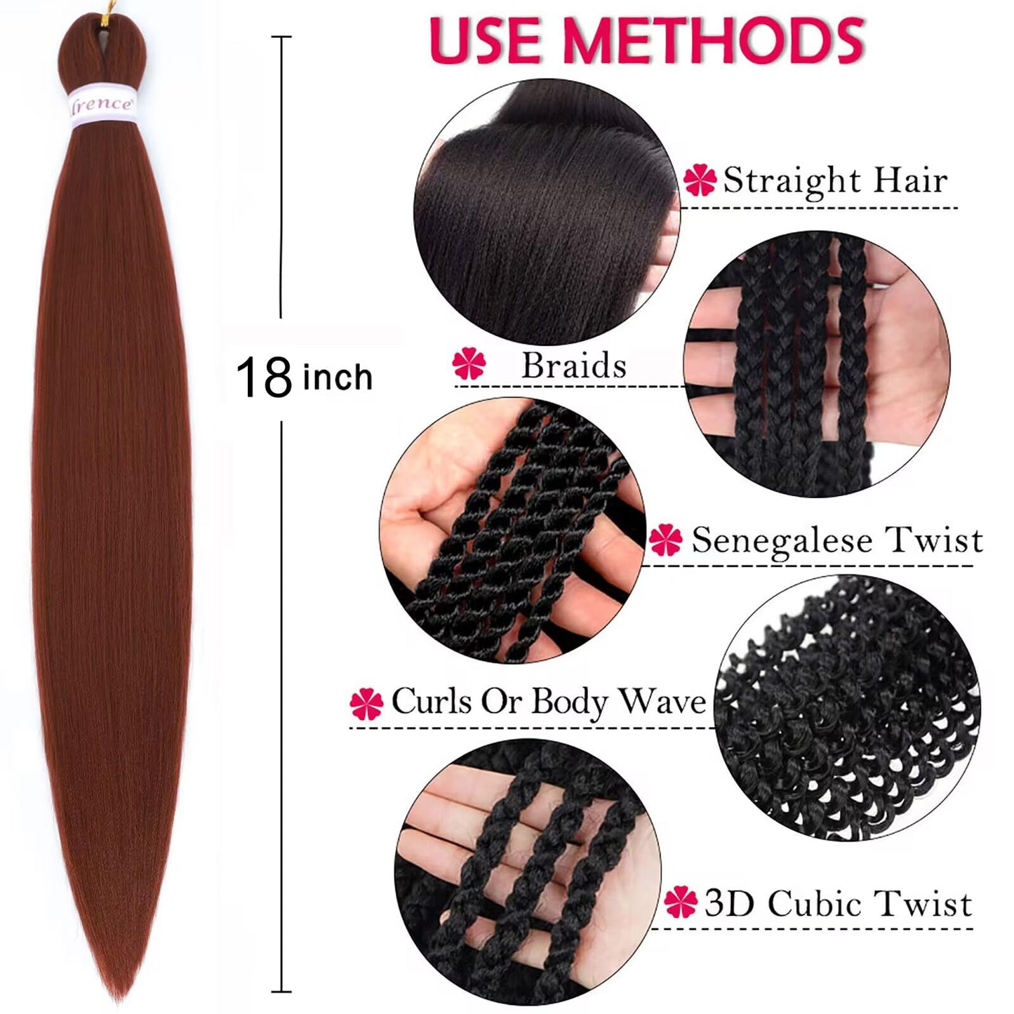 Alrence Pre Stretched Braiding Hair Long Braid 18 Inch 8 Packs Professional Braiding Hair Extensions Synthetic Crochet Twist Braids (18 Inch, 350#)