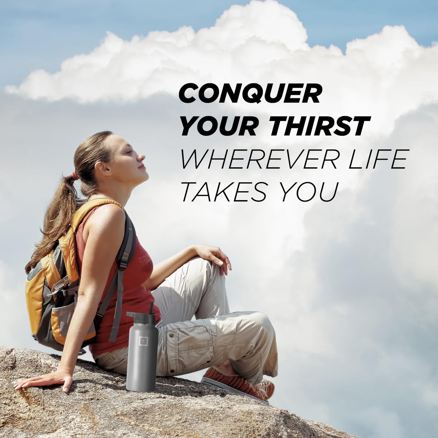 IRON °FLASK Camping & Hiking Hydration Flask, Wide Mouth, 3 Straw Lids, Stainless Steel Outdoor Water Bottle, Double Walled, Insulated Thermos, Metal Canteen - Graphite Slate, 40 Oz