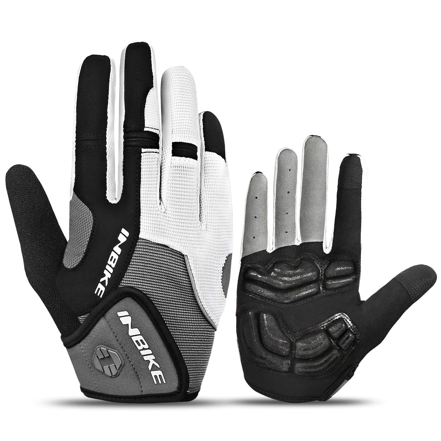 INBIKE Men's Cycling Gloves, Full Finger Gel Padded Mountain Bike Grey Large