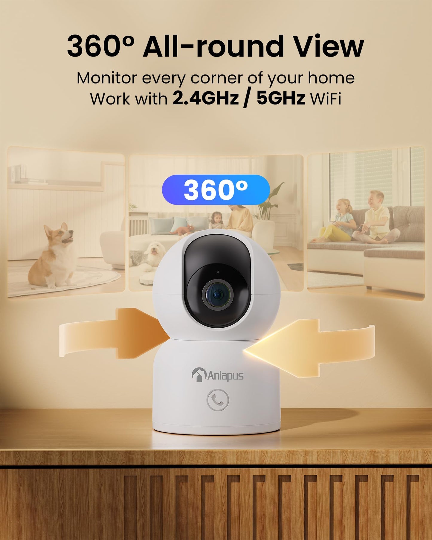 Anlapus 4 x 2MP Home Security Indoor Camera, C518 1080p Pan/Tilt WiFi Camera, 2.4/5 GHz 360° Plug-in Camera, Motion Detection, One-Touch Call, Auto Track, Night Vision (Memory Card Not Include)
