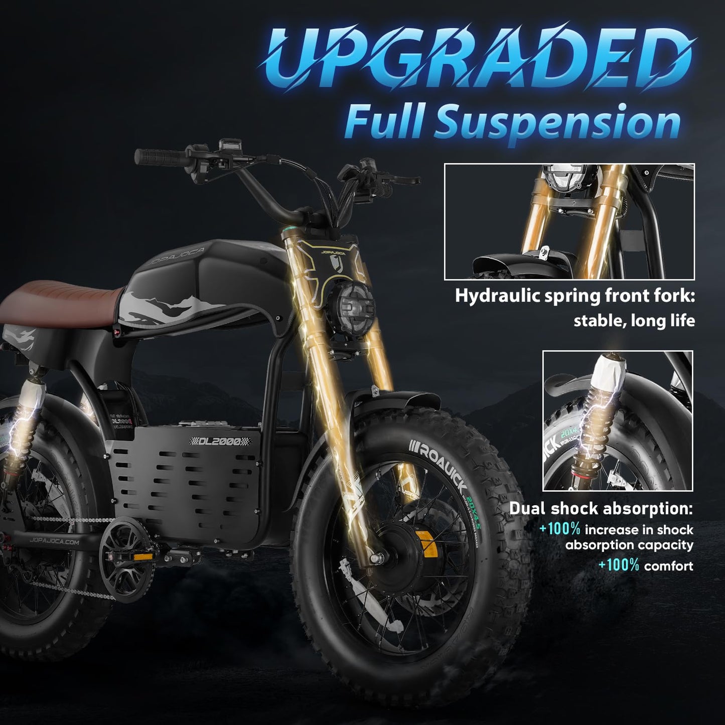 eAhora 4000W Dual Motor Electric Bike for Adults 44MPH Ebike with 52V/30AH Battery, 20 * 4.5" Fat Tire Electric Dirt Bike, Full Suspension Dual Hydraulic Brake Electrick Motorcycle