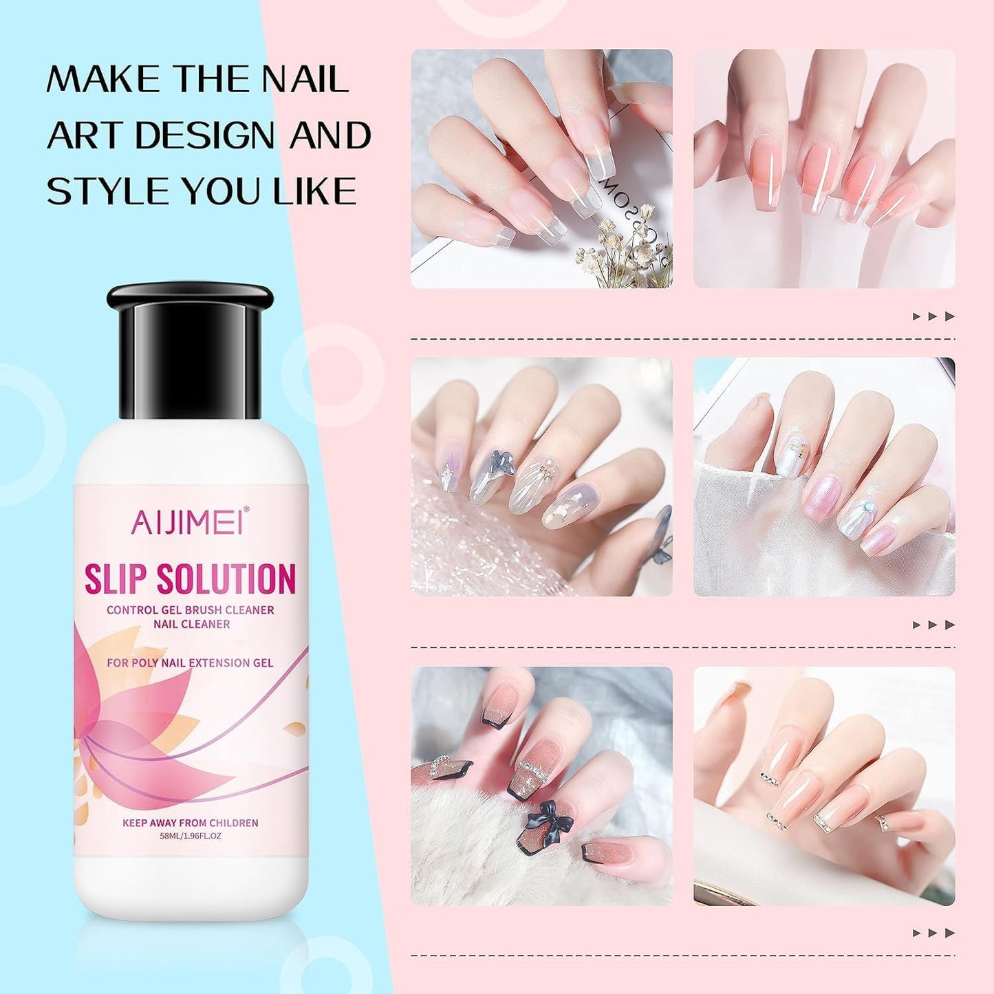 AIJIMEI Nail Slip Solution Poly Nail Gel Slip Solution Nail Extension Slip Solution for Poly Nail Gel Nails Nail Art for Beginner and Professional (58ml/2fl.oz)