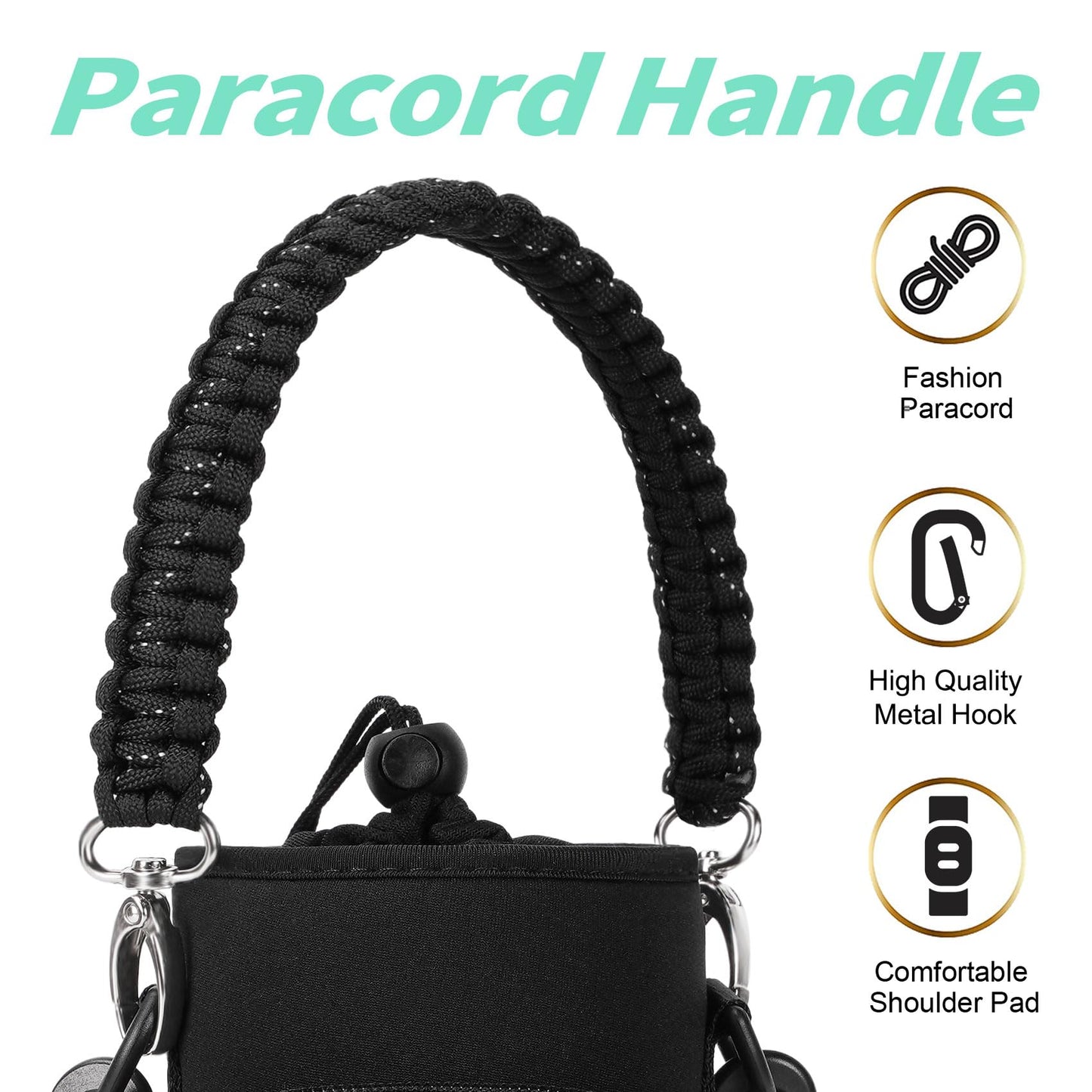 AceTreker 128 oz Water Bottle Sleeve, Neoprene One Gallon Water Bottle Carrier with Strap & Paracord Handle, Sport Bottle Holder Sling Bag with 5 Pockets for Travelling, Walking, Camping-Black