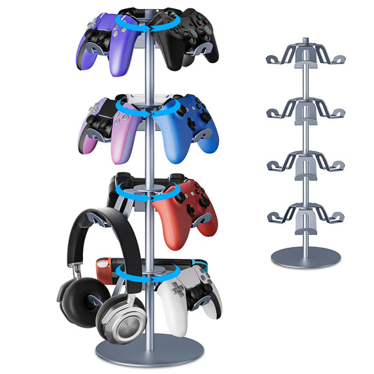 Aluminum Alloy Controller Holder 3 360 Degree Rotation Tier,Headphone Stand - Gaming Controller Stand for Xbox PS5 PS4 Switch,Gaming Controller Headset Holder for Gaming Accessories,Desk Mounts
