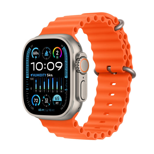 Apple Watch Ultra 2 [GPS + Cellular, 49mm] - Titanium Case with Orange Ocean Band, One Size (Renewed)