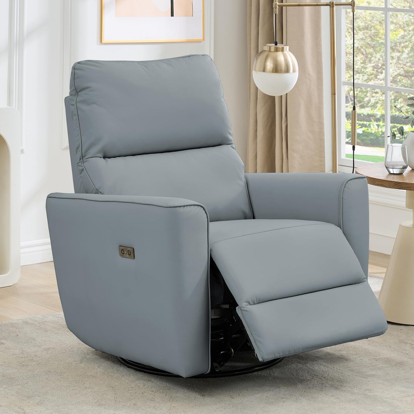 IDEALHOUSE Power Recliner Chair Swivel Rockery Glider PU Leather Upholstered Glider Recliner Nursery Chair with USB Port and Lumbar Support for Living Room,Home Theater and Nursery