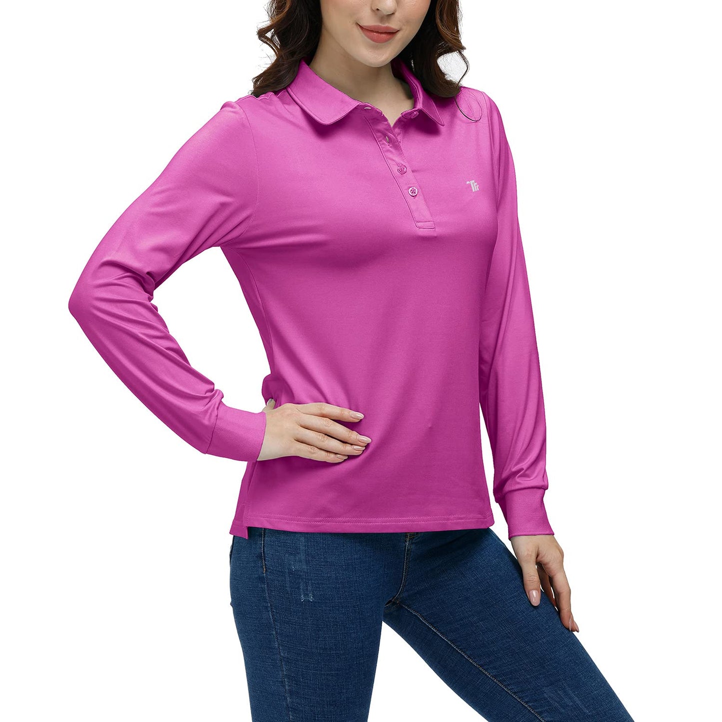 AIRIKE Golf Polo Shirts for Women Long Sleeve Colourful Quick-Dry Workwear & Activewear-Womens Athletic Apparel Purple