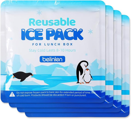4 Pack Reusable Ice Packs for Lunch Boxes - 7x7 Inch Long-Lasting Freezer Packs, BPA-Free Gel & Leakproof Design Cold Packs for Cooler, Camping, Travel
