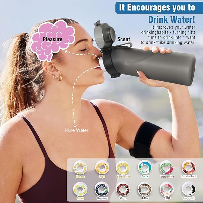 Air Water Bottle,650ML Scent Water Bottle with Air Water Flavour Pod,Leak Proof Sports Water Cup with Straw,Fruit Fragrance Water Bottle Suitable for Outdoor Sports