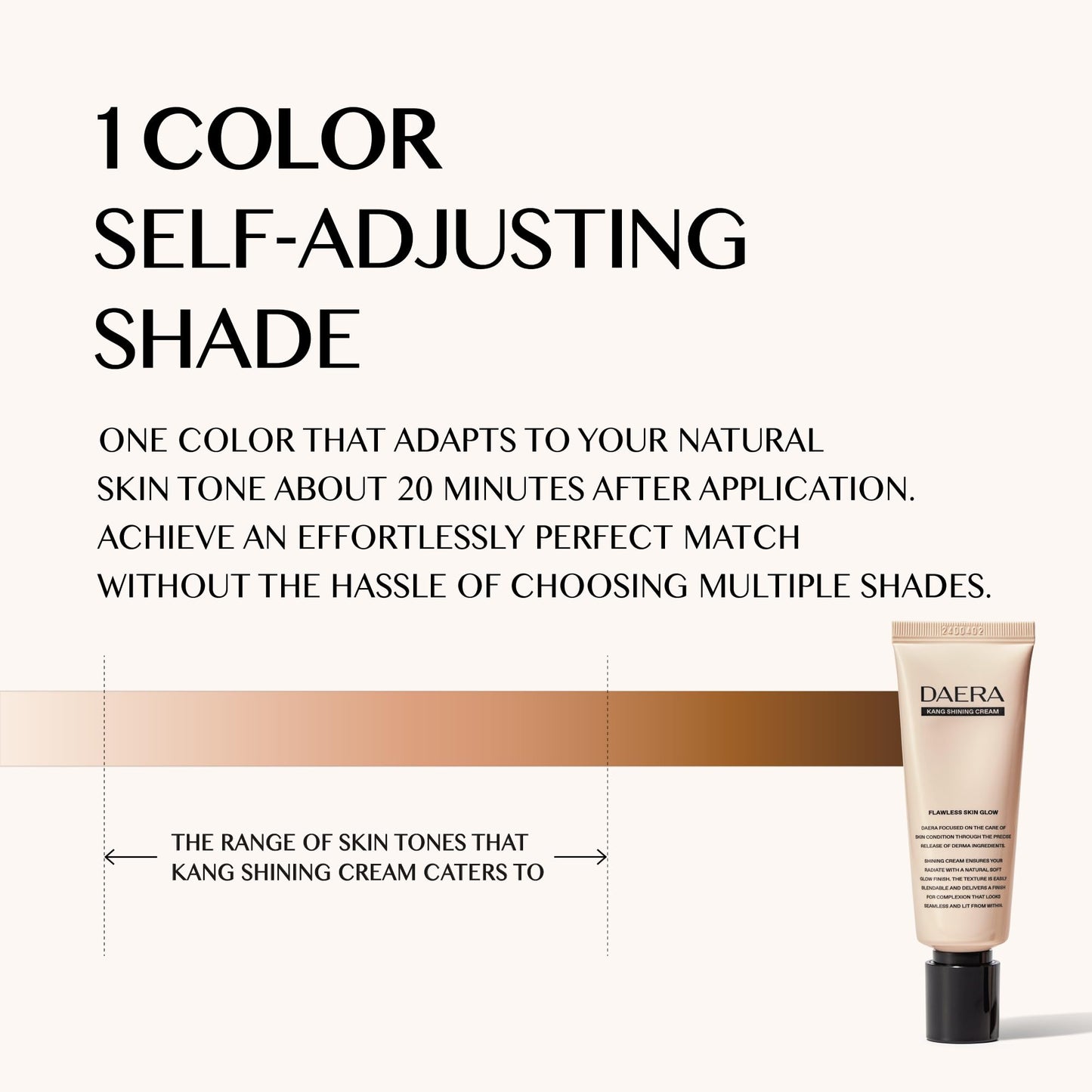 DAERA Kang Shining Korean BB Tinted Moisturizer Cream (1 Color,Neutral), Self Adjusting BB Cream,1.35 fl oz, Glowing Skin Natural Makeup, Buildable Coverage, Lightweight