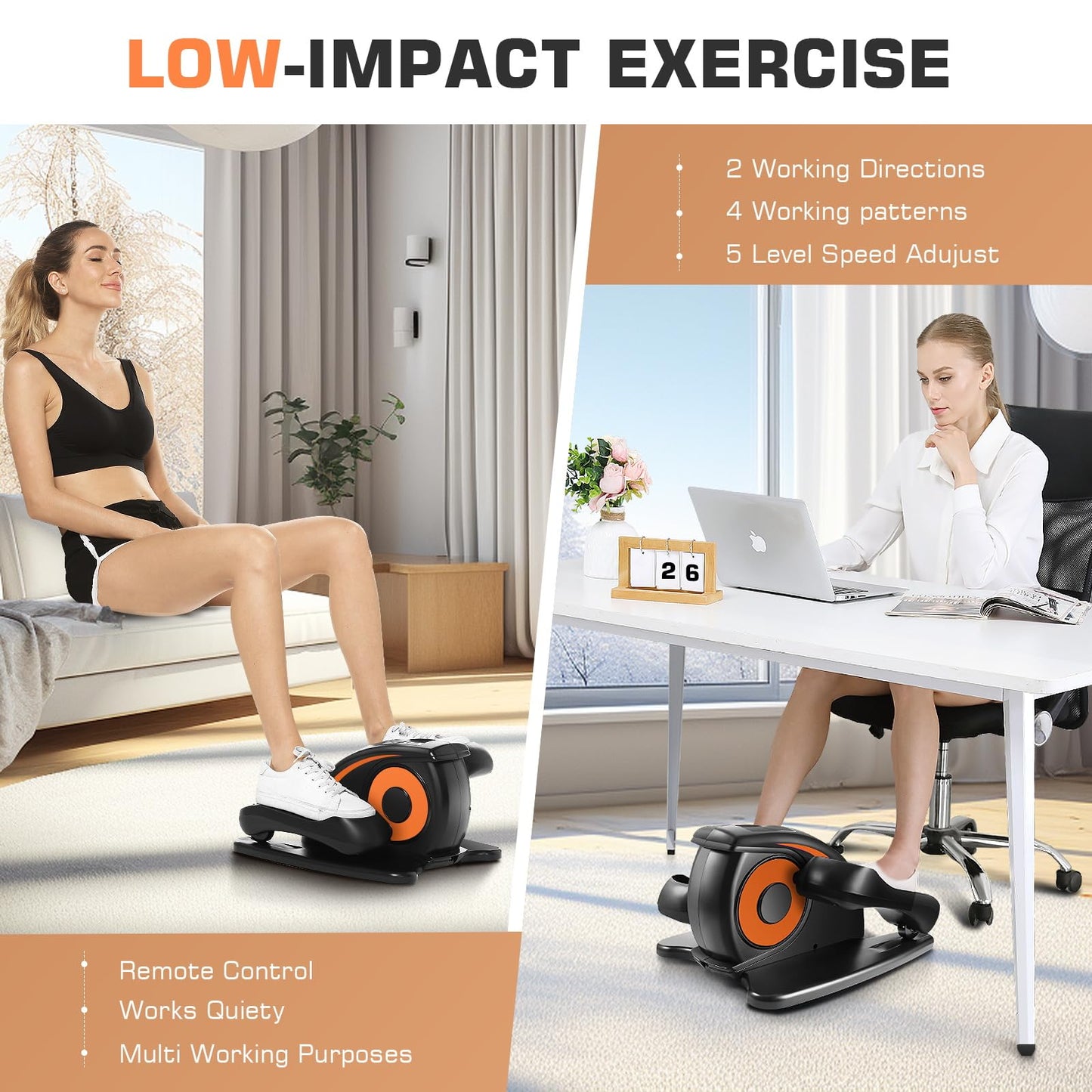 ANCHEER Under Desk Elliptical Machine, Electric Seated Pedal Exerciser, Mini Elliptical Machines for Seniors, LCD Display Monitor, Remote Control, Leg Exerciser for Home (Training Orange)