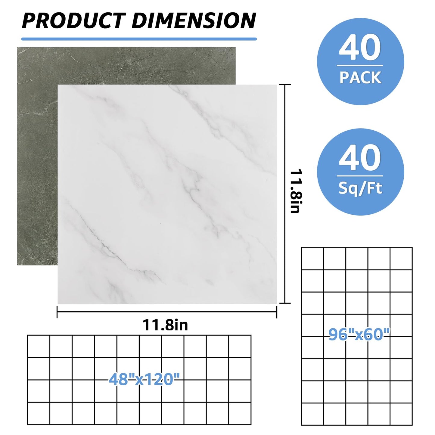 AKOLAFE 40 Sheet Vinyl Flooring 12x12 Peel and Stick Floor Tile Waterproof Clearance Vinyl Floor Tiles White & Grey Marble Self Adhesive Floor Tiles Sticky Laminate Flooring for Bathroom Kitchen RV