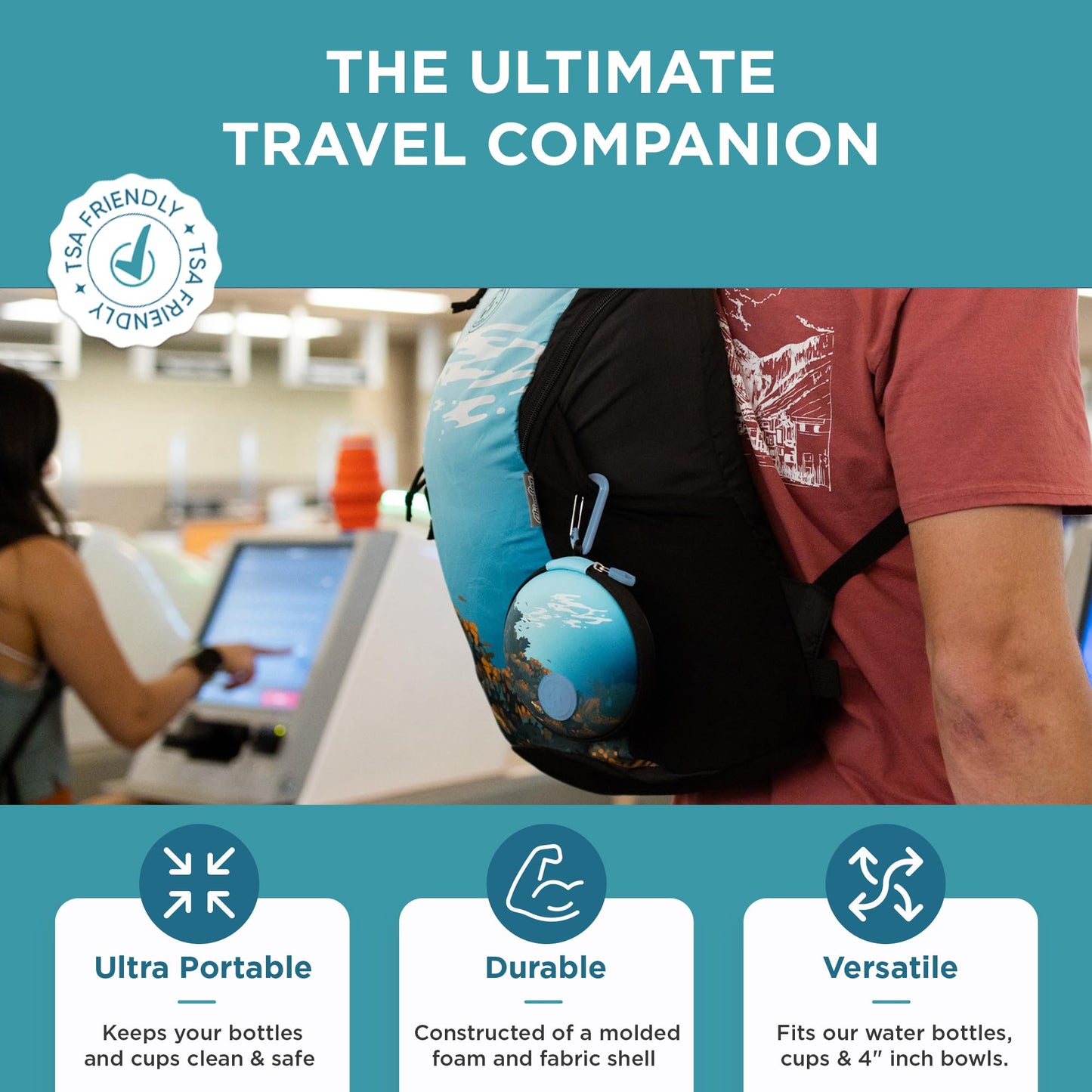 HYDAWAY Collapsible Water Bottle Travel Case - Store & Protect Bottles, Bowls & Folding Cups I Travel, Camping, Hiking & Festival Essentials, TSA Mini Accessory Bag for Air Travel with Carabiner Clip