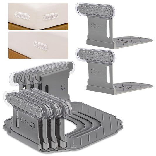 Alwenid Bed Sheet Holder with Slide Lock Straps, Heavy Duty Corner Middle Fitted Bedsheet Fasteners with Strips for Most Size Mattress, Keep Sheets Firm and Tight, Easy Installation(Grey+Clear)