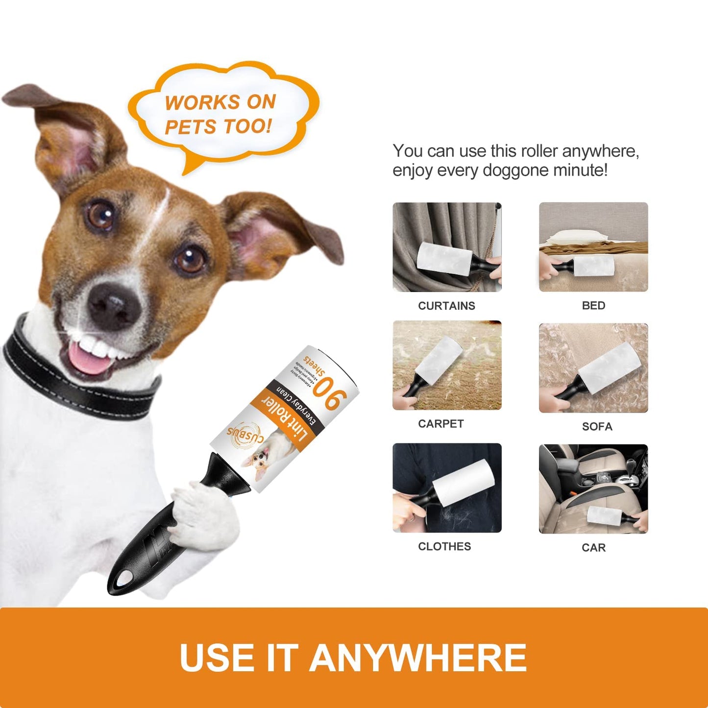 Cusbus Lint Rollers for Pet Hair - Extra Sticky, [450 Sheets/5 Refills] Lint Roller with 2 Upgraded Handles, Portable Lint Remover Brush for Dog & Cat Hair