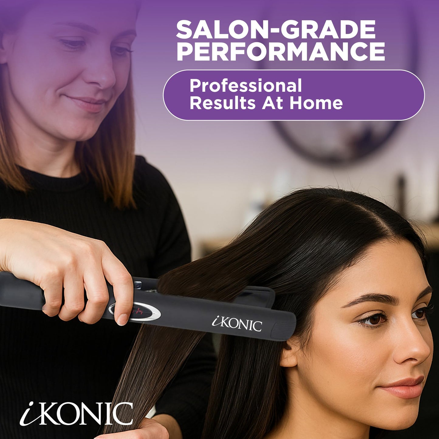 IKonic 100% Tourmaline Ceramic Hair Straightener & Curler– Anti-Static Infrared Ionic 2-in-1 Dual Voltage Flat Iron –1” Floating Plates, Adjustable Temp 140–450°F, Frizz-Free & Fast Heat Hair Iron