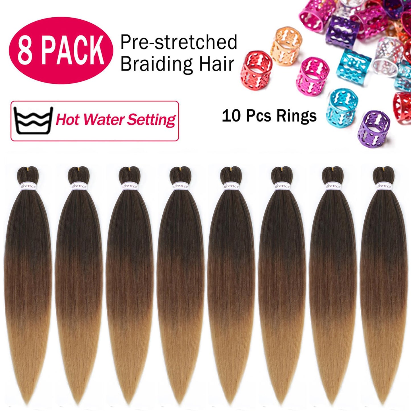 Alrence Pre Stretched Braiding Hair Long Braid 16 Inch 8 Packs Professional Braiding Hair Extensions Synthetic Crochet Twist Braids (16 Inch, 1B/30/27)