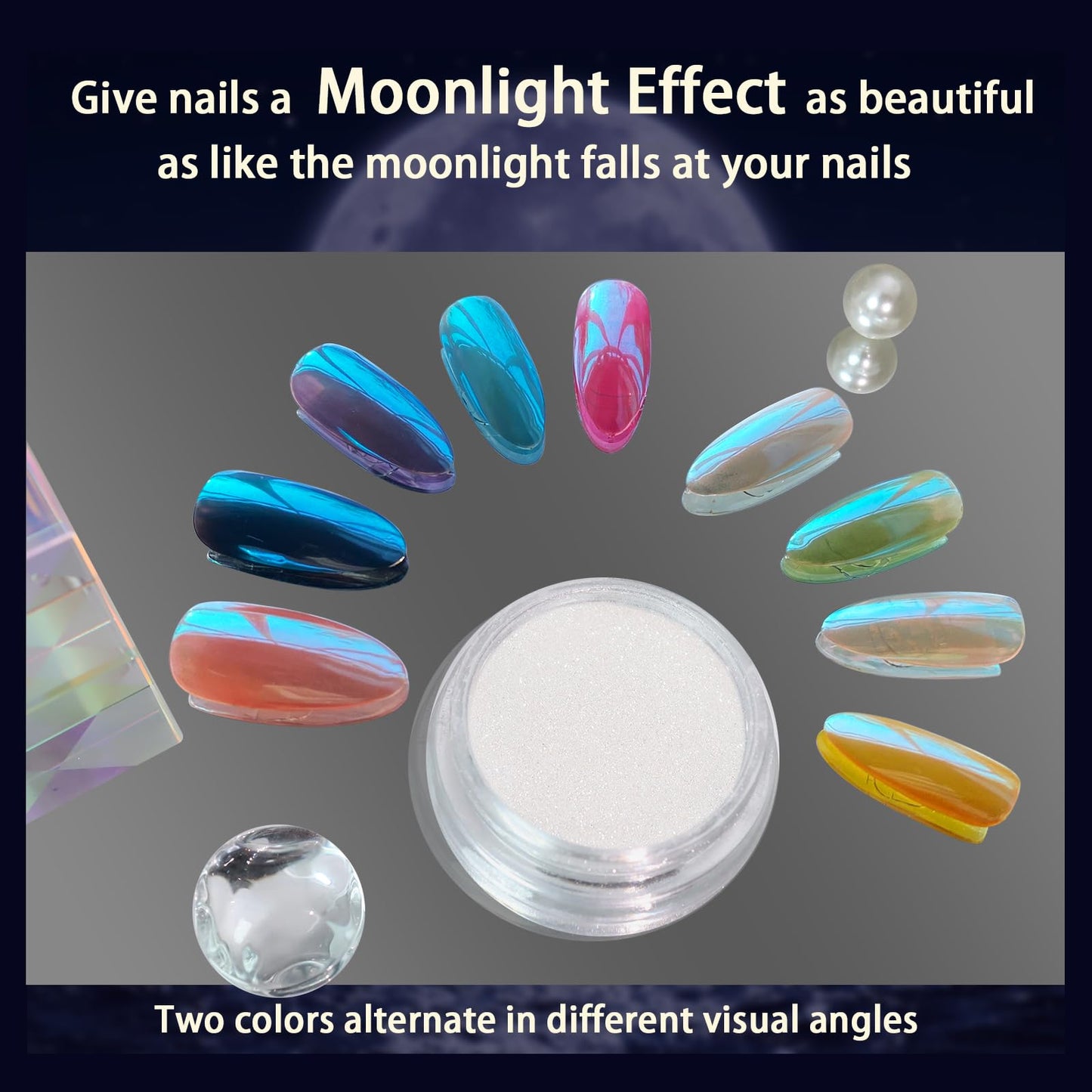 Allstarry Unicorn Chrome Nail Powder, Aurora Mermaid Iridescent White Pearl Nail Chrome Powder Pigment Glitter Fairy Dust for Nail Art, Manicure, Gel Nail Polish - Blue Aurora