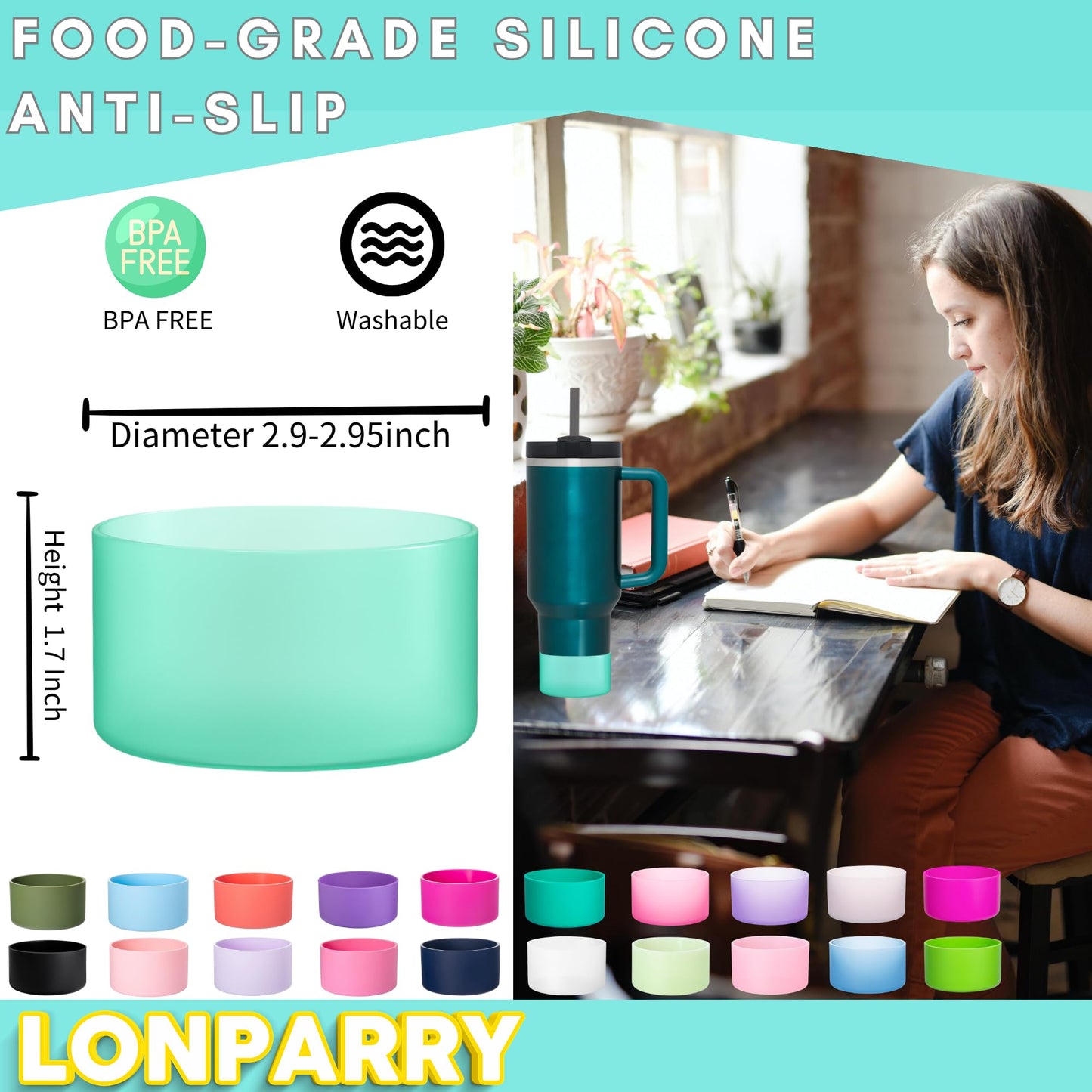 LONPARRY 2-Pack Stanley Cup Silicone Boot for Stanley Tumbler IceFlow 40oz Rubber Bottom Sleeve Protector for Stanley Owala Hydro Flask Tumbler 40oz Car Travel Cup Bottle Bottom (Mint Green)