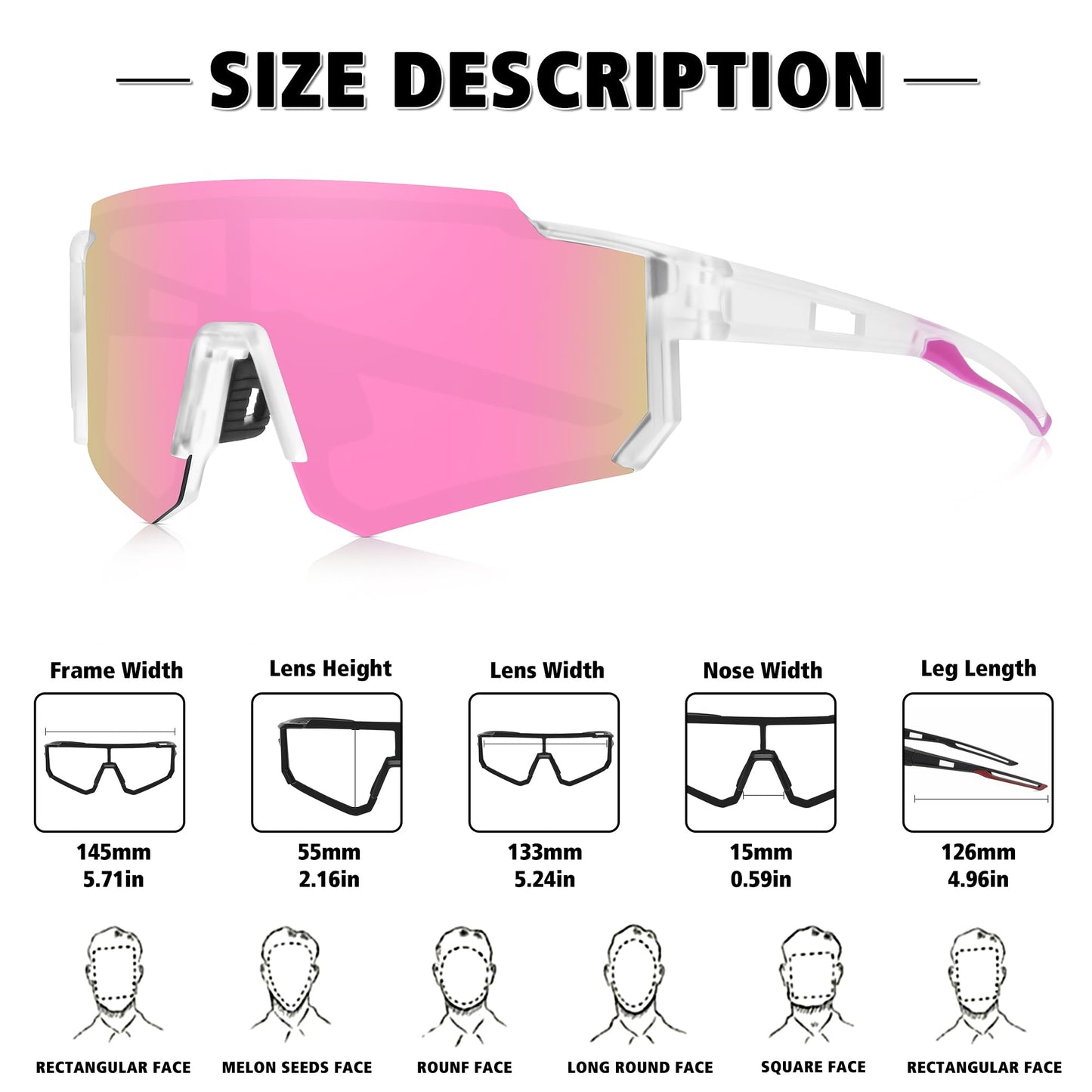 STORYCOAST Polarized Sports Sunglasses for Men Women,Driving Fishing Cycling Mountain Bike Sunglasses UV400 Protection Clear Frame-Pink Mirror Lens