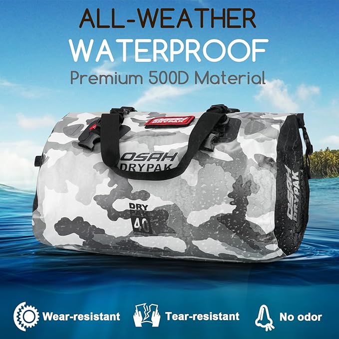 Waterproof Duffel Bag - Motorcycle Dry Bag Tail Bag with Large Storage Space, Waterproof Luggage Duffle Bags with Outer Mesh Zipper Pocket for Camping, Kayaking, Fishing & Traveling