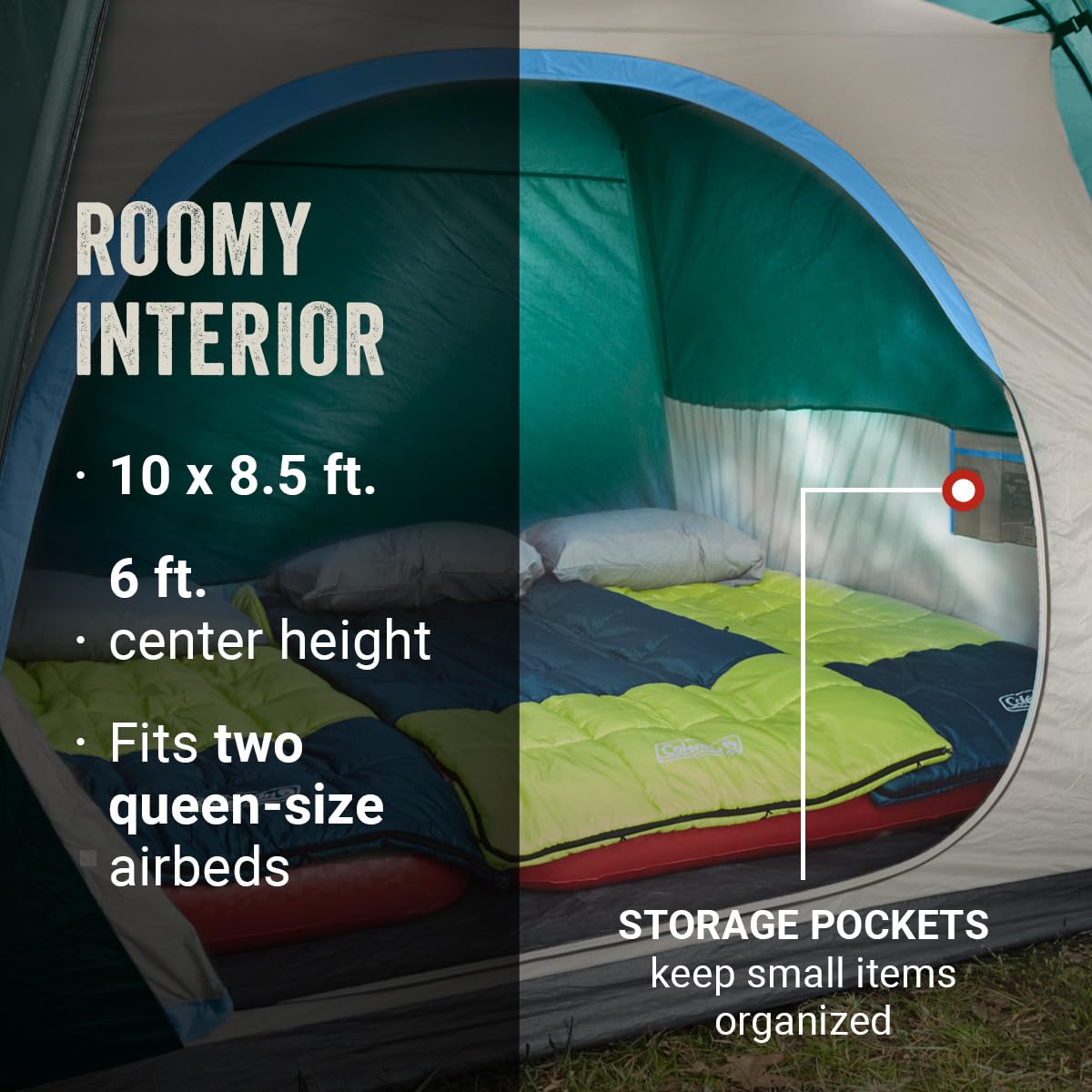 Coleman Skydome Tent with Full-Fly Weather Vestibule, Weatherproof 4/6 Person Tent Sets Up in 5 Minutes & Protects from Water, 20% More Headroom Than Traditional Shelters