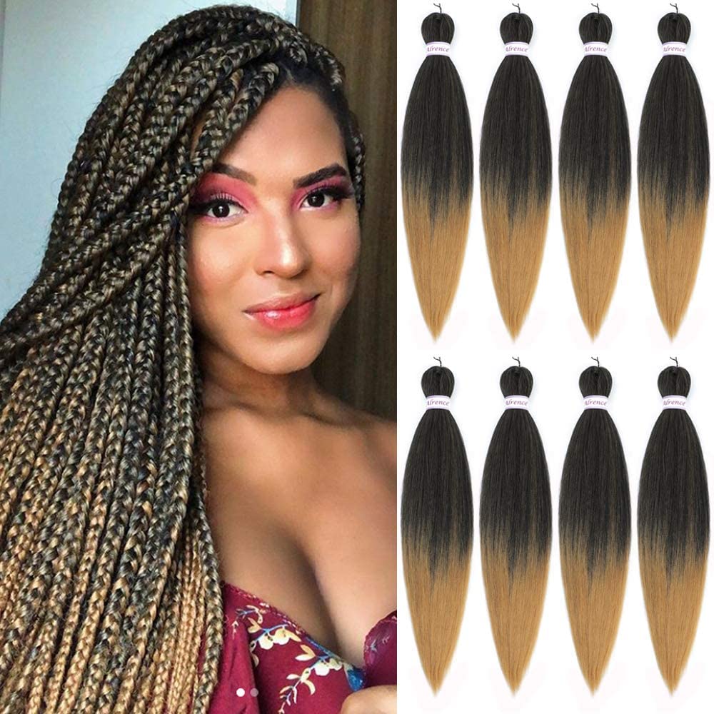 Alrence Pre Stretched Braiding Hair Long Braid 16 Inch 8 Packs Professional Braiding Hair Extensions Synthetic Crochet Twist Braids (16 Inch,T1B/27)