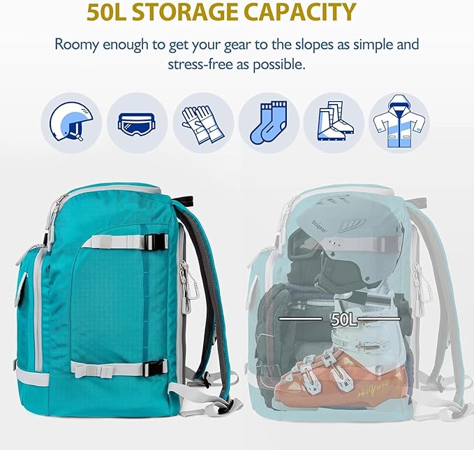 Unigear Ski Boot Bag Backpack for Helmet 50L/70L, Goggles, Gloves, Skis, Snowboard & Accessories