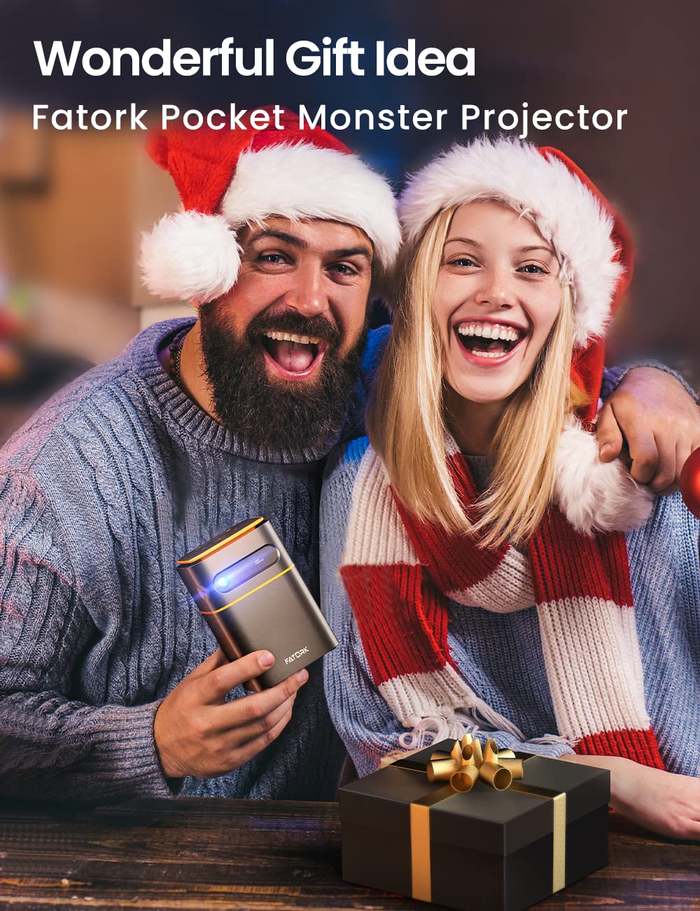 FATORK Mini Projector, 5G WiFi 6 Bluetooth Short Throw Projector, HD 1080P DLP Portable Projector with Rechargeable Battery, 1G Memory, Support Phone Laptop, Compatible with iOS/Android/HDMI/USB