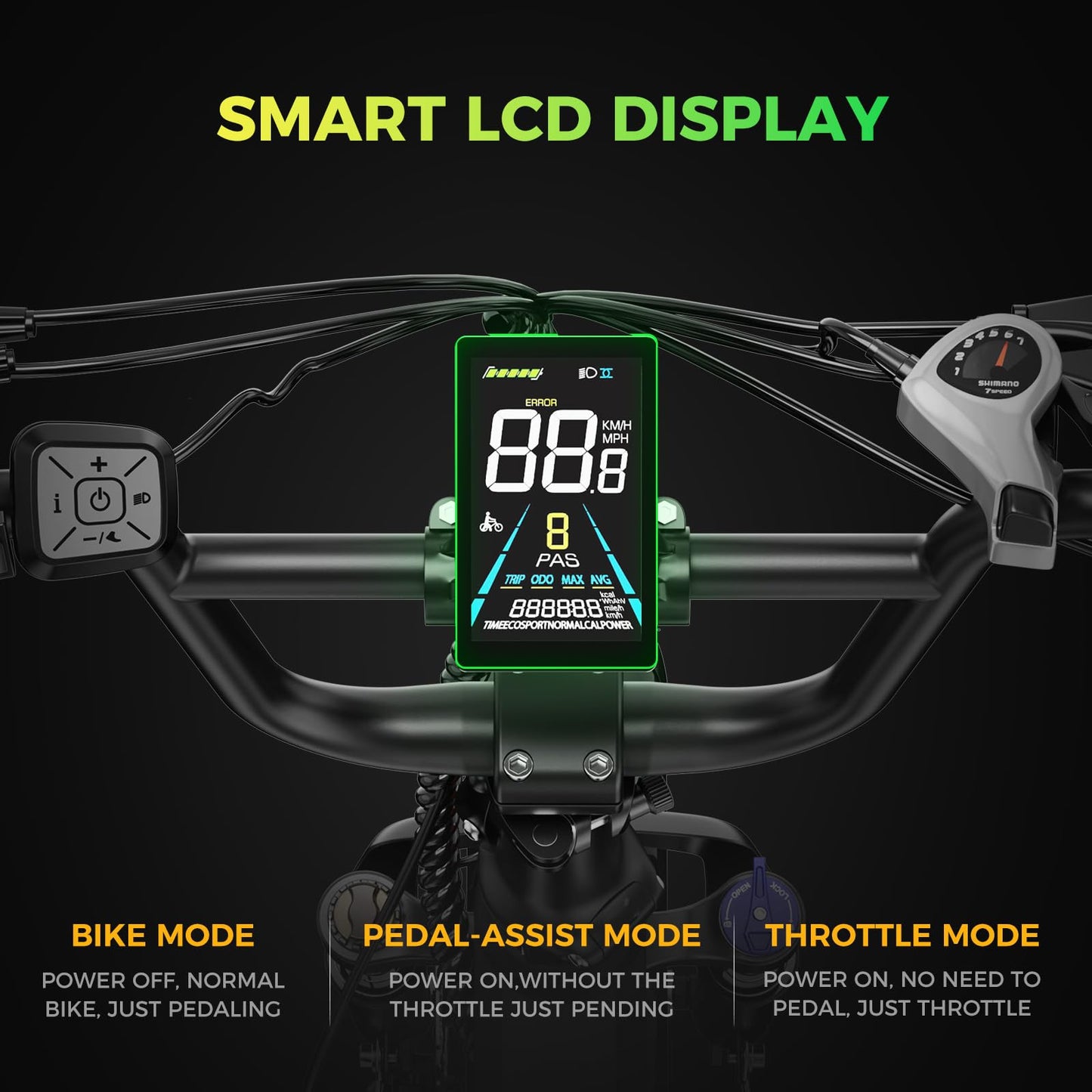 Aipas F3 Electric Bike for Adults with 1500W Motor Peak, 48V 12.8Ah Removable Battery Max 62 Miles 28MPH,20" x 3.0 Fat Tire Folding Electric Bike with 7-Speed and Full Suspension.