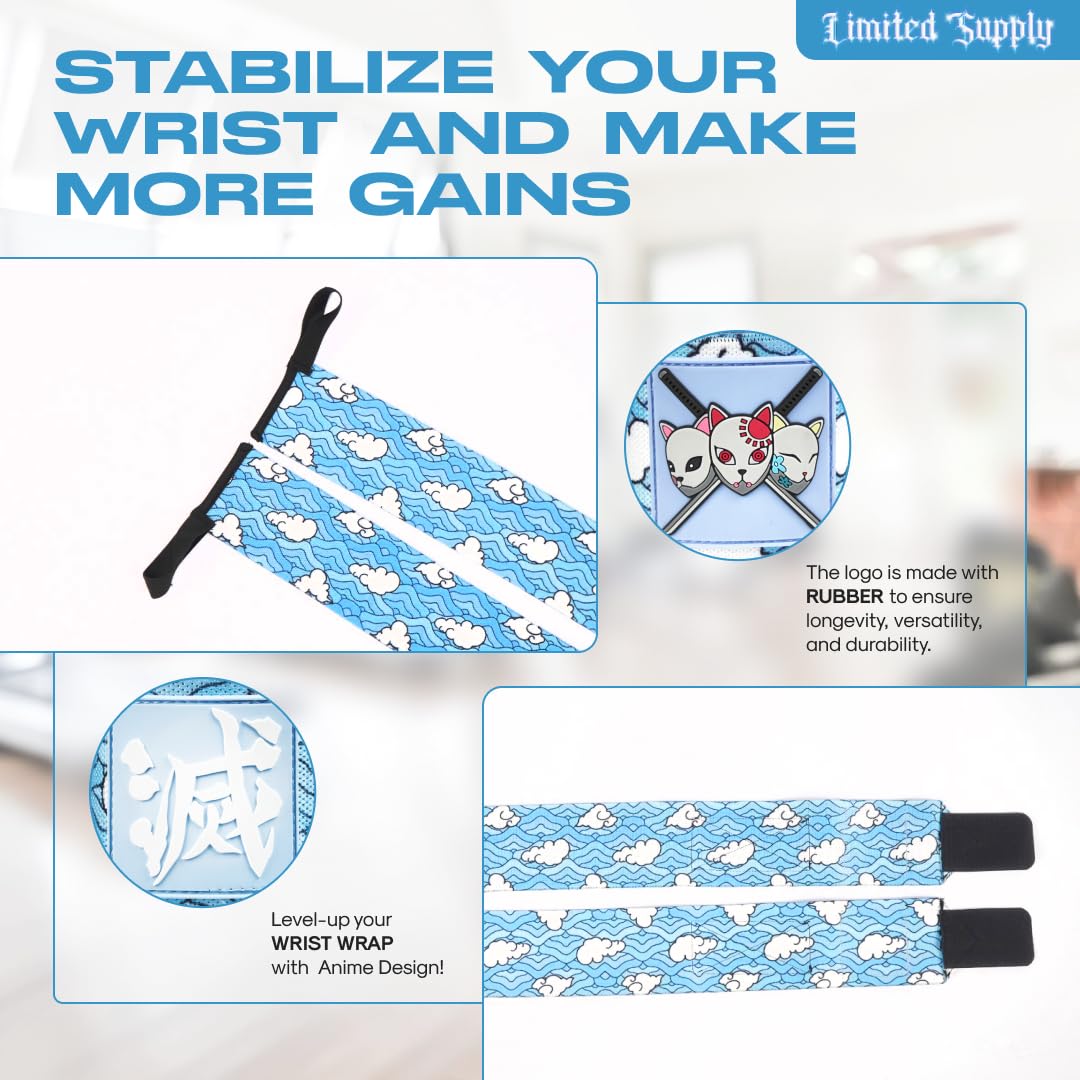 Anime Wrist Wraps Camo Lifting Straps 24" for Men and Women - 1 Pair Each, Gym Accessories Support Weightlifting, Powerlifting, Strength Training, and Improve Workout, Blue Sakonj