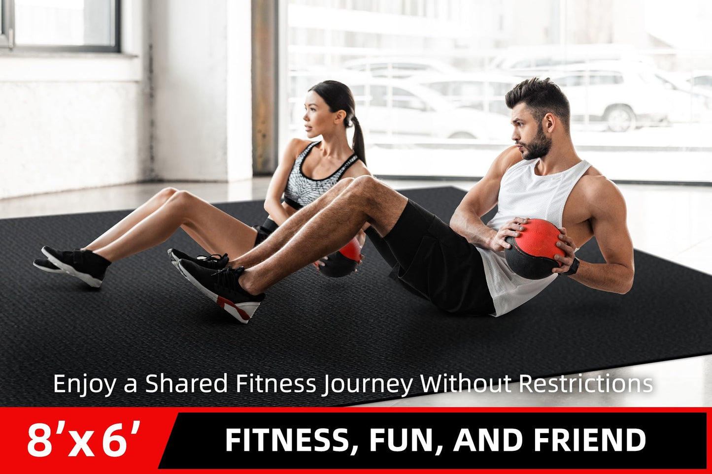 GymCope Large Exercise Mat for Home Workout,12‘x6’/10'x6'/9'x6'/8'x6'/7'x5'/6'x4' (7mm) Extra Thick Workout Mat, High-Density Gym Mat for Cardio, Jump Rope, MMA, Weights (Shoe-Friendly)