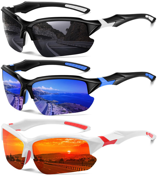 DioKiw 3PACK Sports Polarized Sunglasses for Men Cycling Running Fishing UV400 Protection Sun Glasses Lightweight Half Frame Goggles