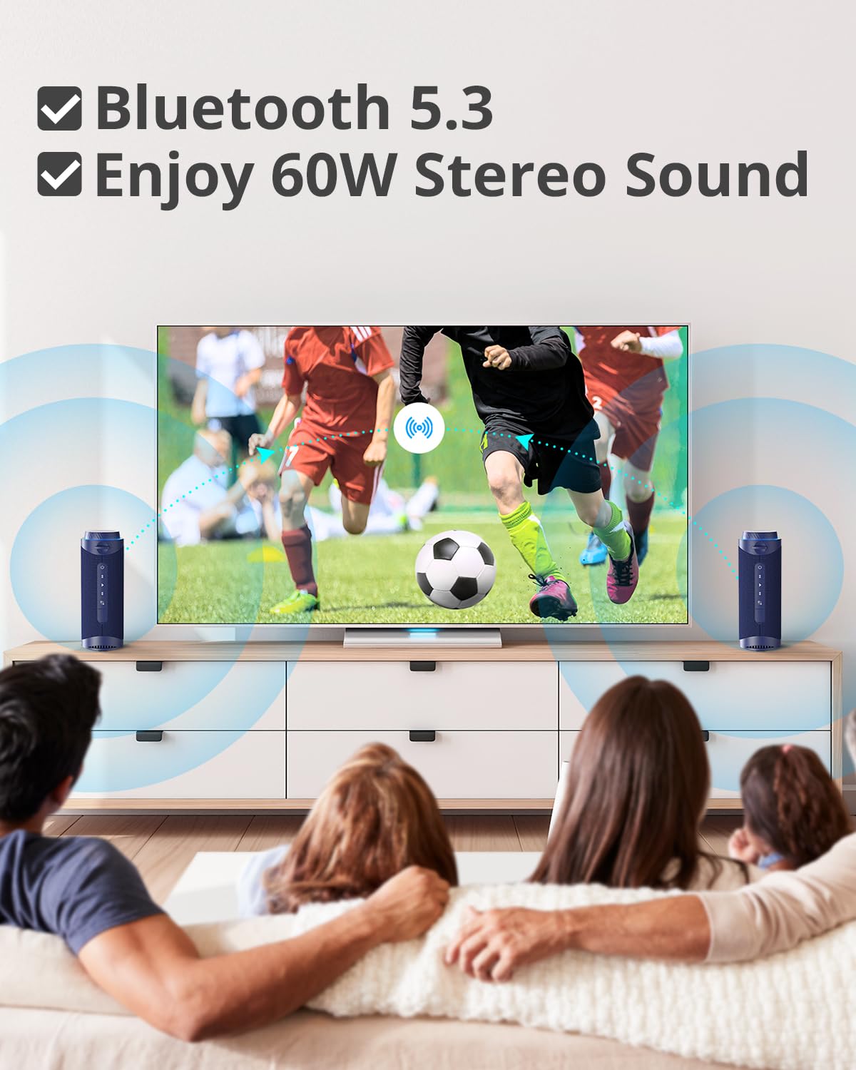 Tronsmart T7 Portable Bluetooth Speakers with 30W 360°Surround Sound, Bluetooth 5.3, Enhanced Bass, Wireless Stereo Pairing, Custom EQ via APP, IPX7 Waterproof Speaker for Party, Home, Outdoor(Blue)