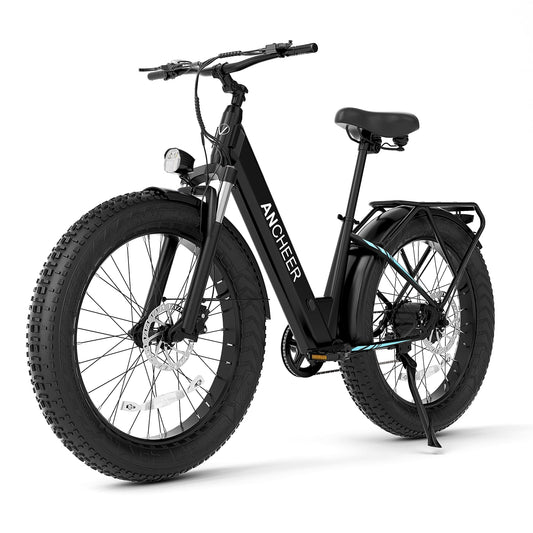 ANCHEER 26" Electric Bike for Adults, 1000W Peak Electric Bike 28MPH 60 Miles Range, 48V 15Ah Built-in Battery - 3A Fast Charging, Fat Tire Electric Bike Off-Road for Women/Men, UL-Certified 7 Speed