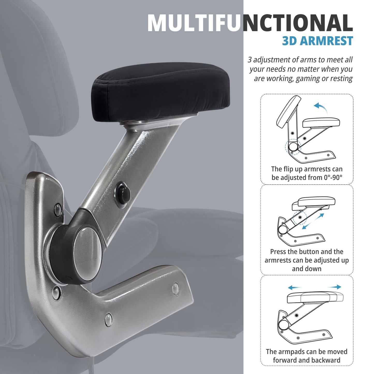 Big and Tall Office Chair 700lbs- Fabric High Back Executive Computer Chair with Adjustable Lumbar Support 3D Flip Arms Plus Size Rubber Wheels- Extra Wide Large Desk Chairs, Heavy Duty Metal Base