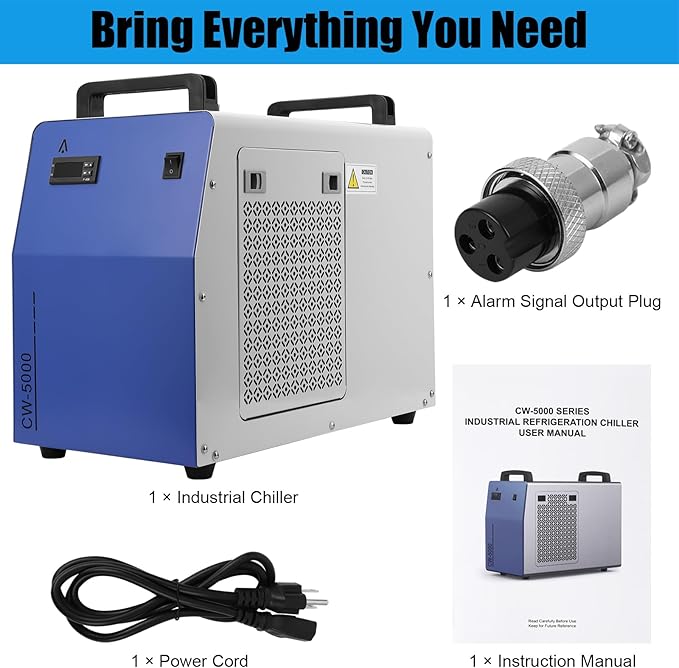 CW-5000 Industrial Water Chiller, 7L 1.14HP 2.64gpm CW-5000 Water Cooling System for 40W 50W 60W 70W 80W 90W 100W CO2 Laser Engraving & Cutting Machines, Laser Chiller Cools 3868 BTU/Hour
