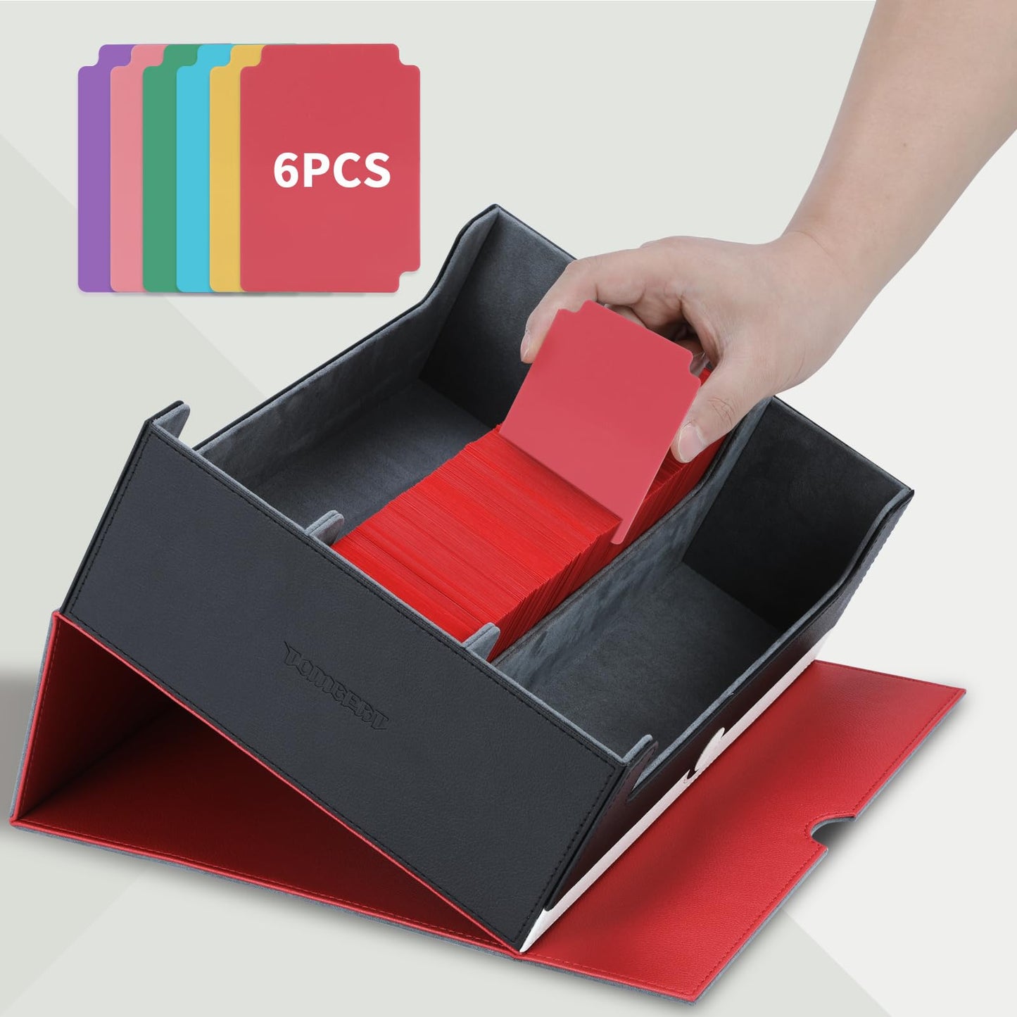 tombert Premium Trading Card Storage Box TCG Deck Case Holds 1000+ Sleeved Cards for MTG, YuGiOh, Uno, TCG, Sport Cards and Strong Magnet Closure (White & Red)