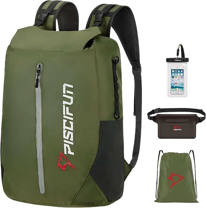 Piscifun Dry Bag Waterproof, Lightweight Dry Backpack with Waist Pouch and Phone Case for Kayaking, Boating 10L 20L 30L