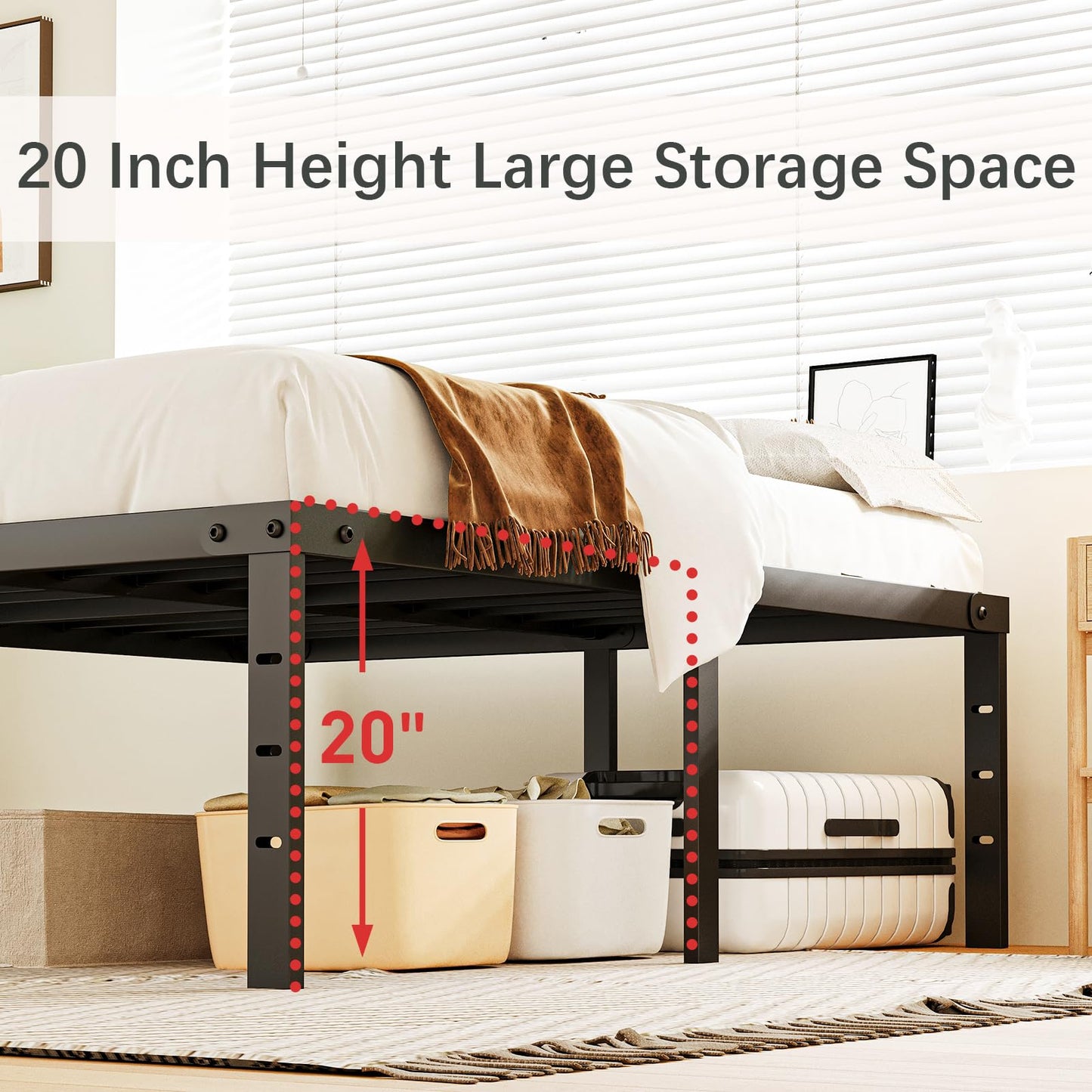 AGXI 20 Inch California King Bed Frames Heavy Duty Tall Metal Cal King Platform with Large Storage Space, Easy Assembly Strong Bearing Capacity, Noise Free