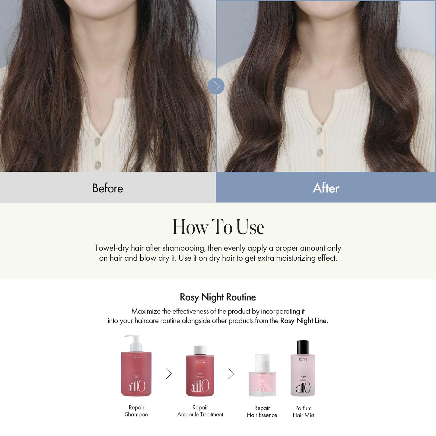 ANILLO Rosy Night Repair Hair Essence with Damask Rose Extract, Rosehip Oil, Peptide Complex for Dry, Damaged, Frizzy Hair - Musky Floral Scent, Vegan, Paraben-Free 50ml / 1.69 fl. Oz