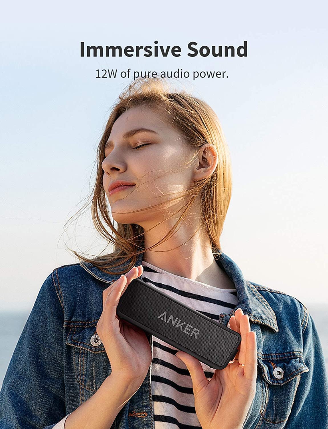 Anker Soundcore 2 Portable Bluetooth Speaker with 12W Stereo Sound, Bluetooth 5, Bassup, IPX7 Waterproof, 24-Hour Playtime, Wireless Stereo Pairing, Speaker for Home, Outdoors, Travel(Renewed)
