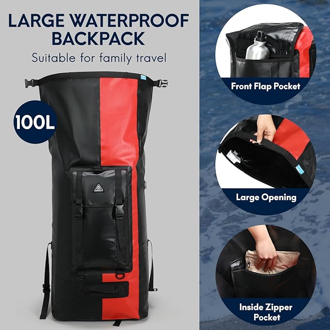 Haimont 100% Waterproof Roll-Top Backpack Heavy Duty Large Capacity IPX7 Dry Bag for Kayaking Rafting SUP Camping, 60/100L