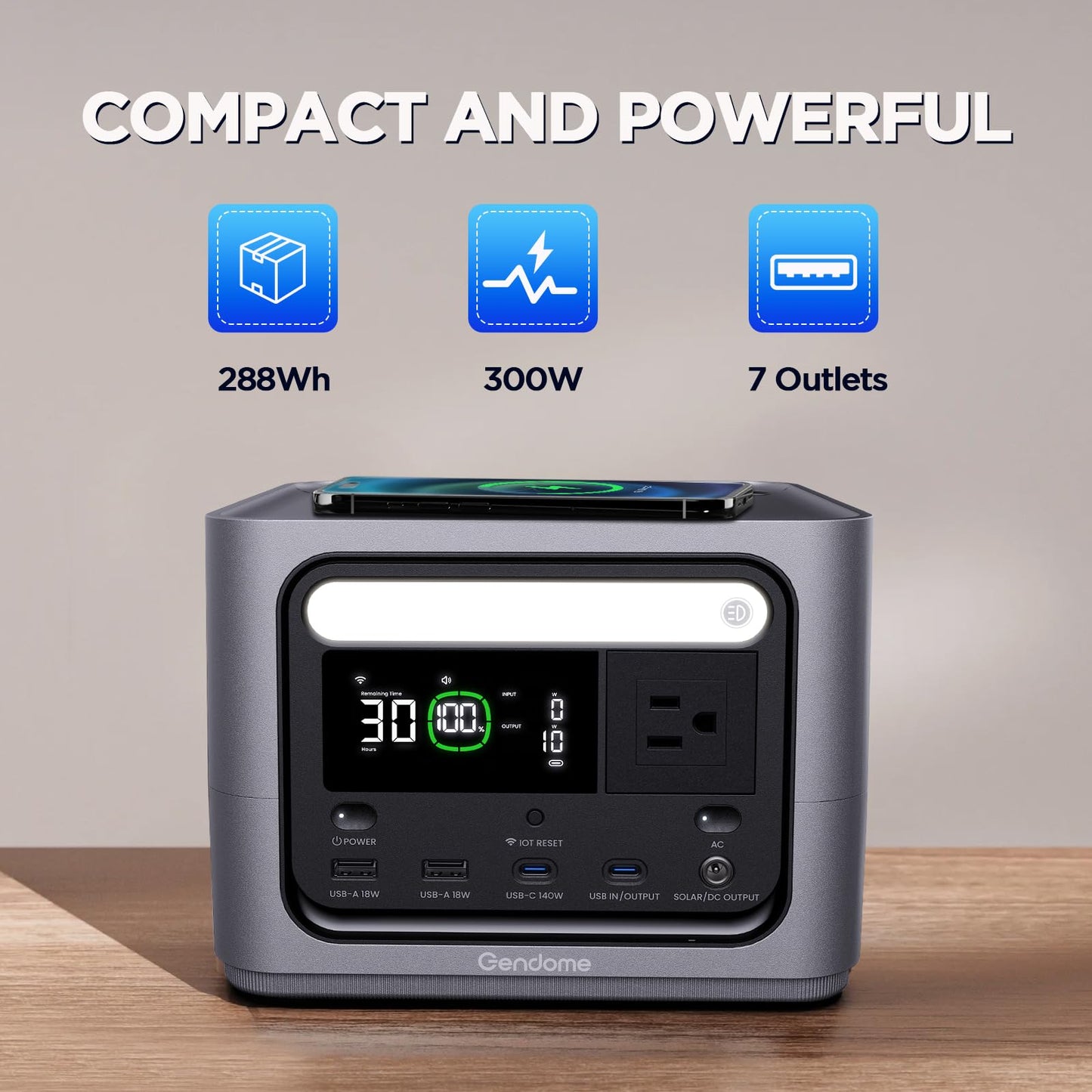 Go 300 Portable Power Station, 288Wh LiFePO4 Battery with 300W AC Outlet, Dual 140W USB-C Ports PD 3.1 Fast Charging, Solar Generator for Home Backup, Outdoor Camping, Travel, and Emergencies