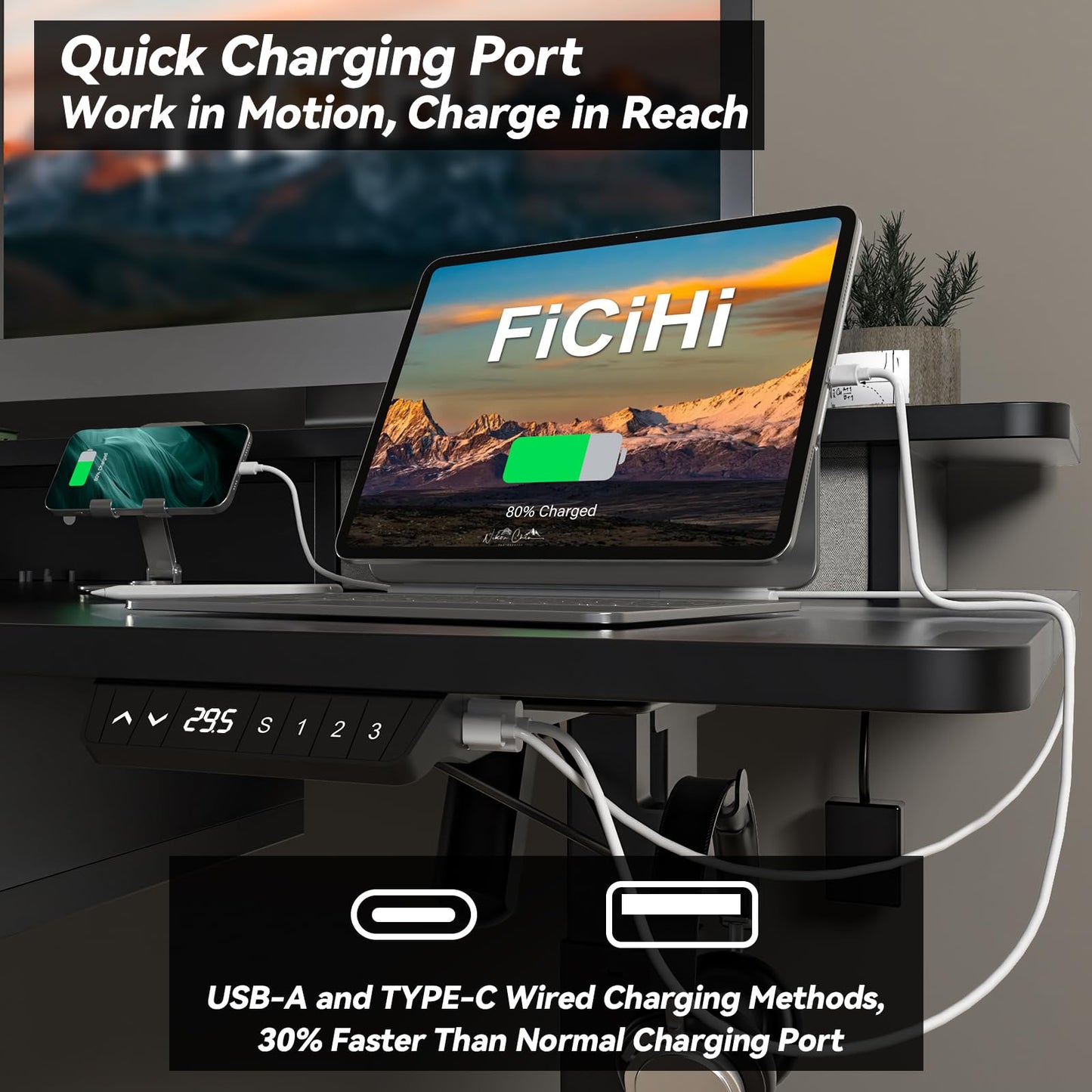 FiCiHi Adjustable Height Standing Desk with 4 Drawers,55 x 30 inches Electric Sit Stand Desk for Home Office,3 Memory Presets,Monitor Stand Riser,USB A/C Charging Port