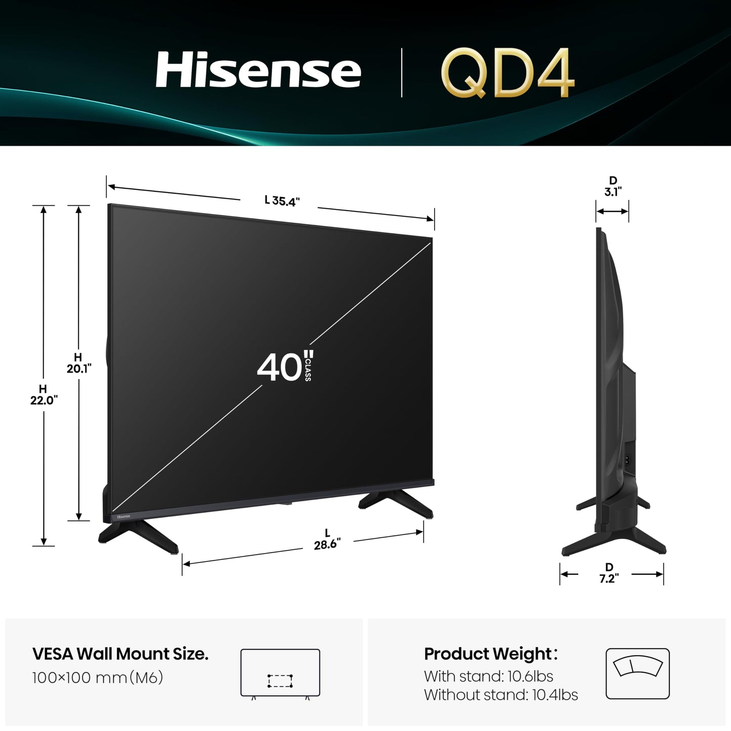 Hisense 40-Inch Class QD4 Series QLED FHD Smart Fire TV (40QD4QF, 2025 Model) - Quantum Dot Color, DTS Virtual: X, Alexa Built in, Slim Bezel Design
