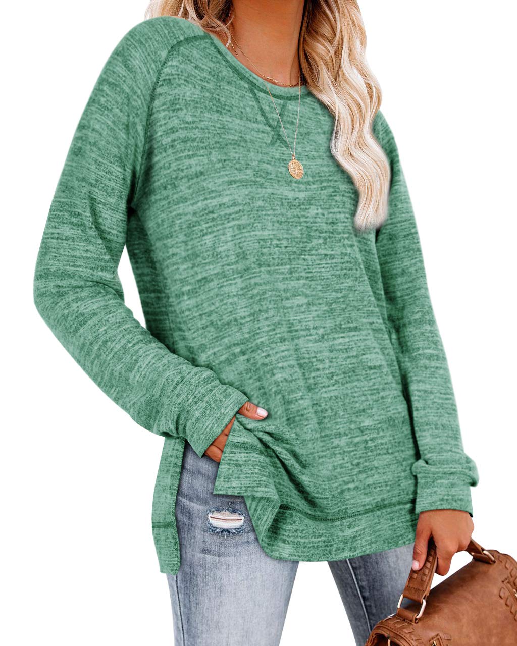 Aokosor Womens Sweaters 2024 Winter Christmas Fashion Clothes Casual Long Tops for Leggings Green XL